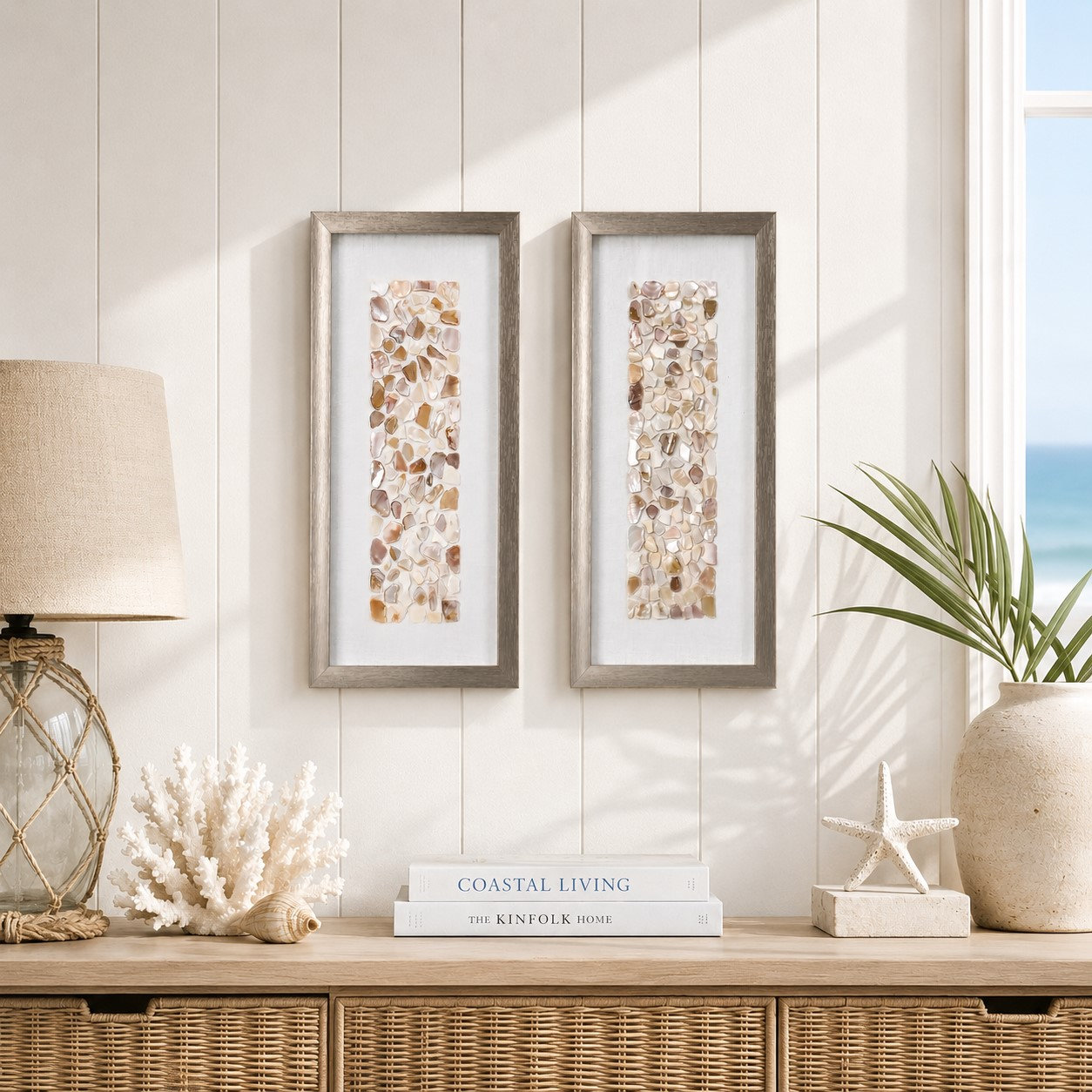 Rosecliff Heights Corradina Neutral Seashell Mosaic Panel Wall Art